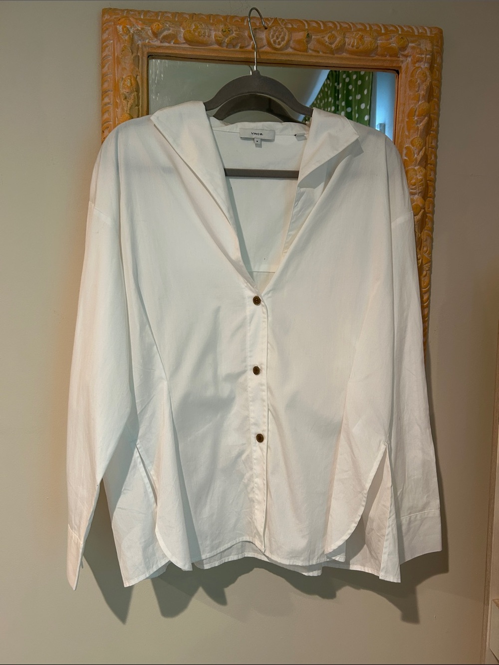 Vince White Button-Front Relaxed Collar Shirt